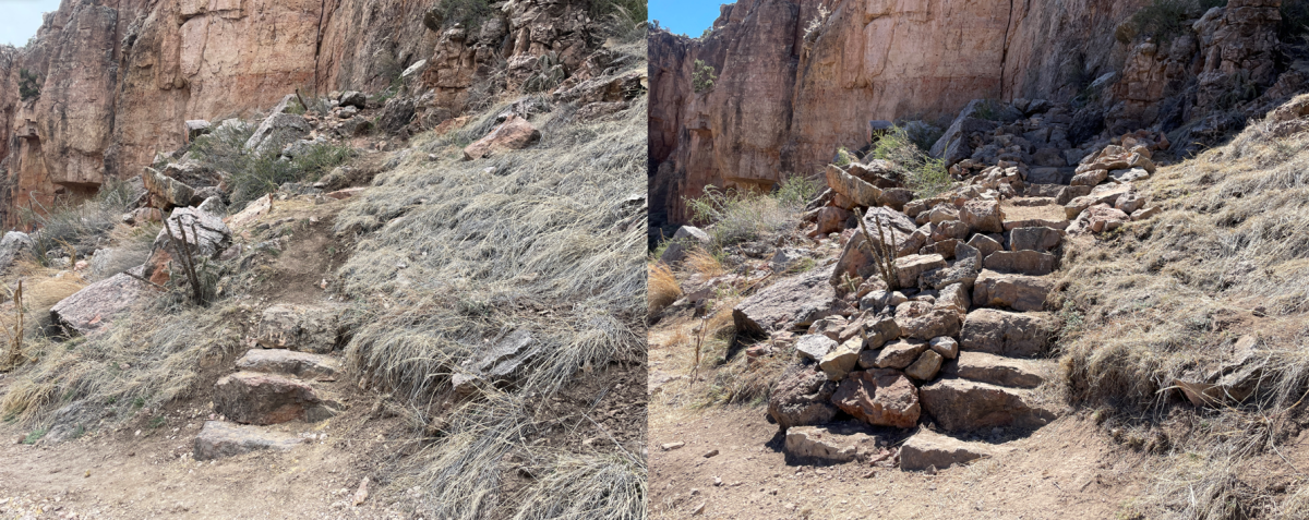 Rock Steps built for Crimp and Punishment route by RMFI crew, 2024. 