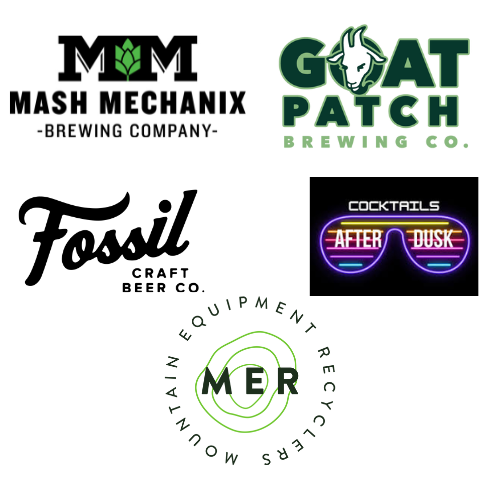 Mash Mechanix Brewing logo, Goat Patch Brewing logo, Fossil Craft Beer logo, Cocktails After Dusk logo, Mountain Equipment Recyclers logo